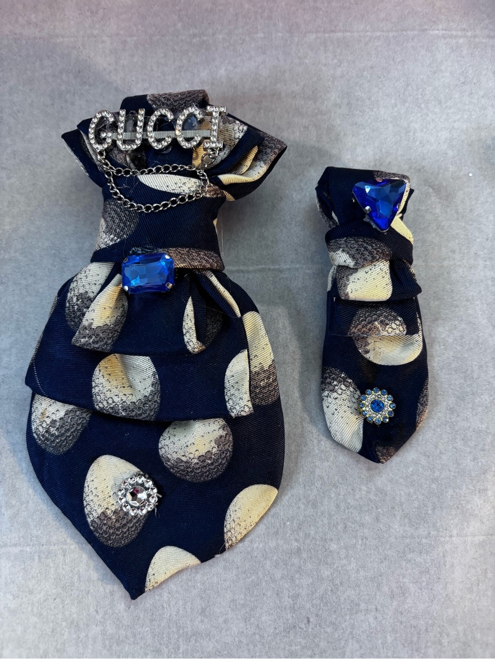 Embellished Navy Polka Dot Tie Set with Blue Rhinestones